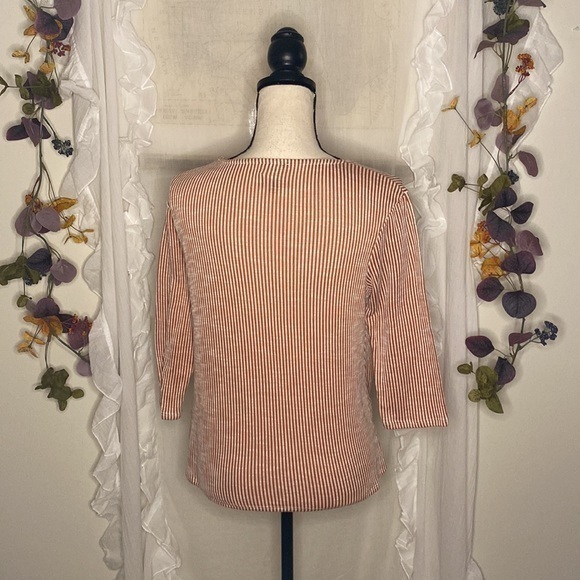 W5 Striped 3/4 Sleeve Knot Front Melon White‎ Top Size Medium - Picture 3 of 6